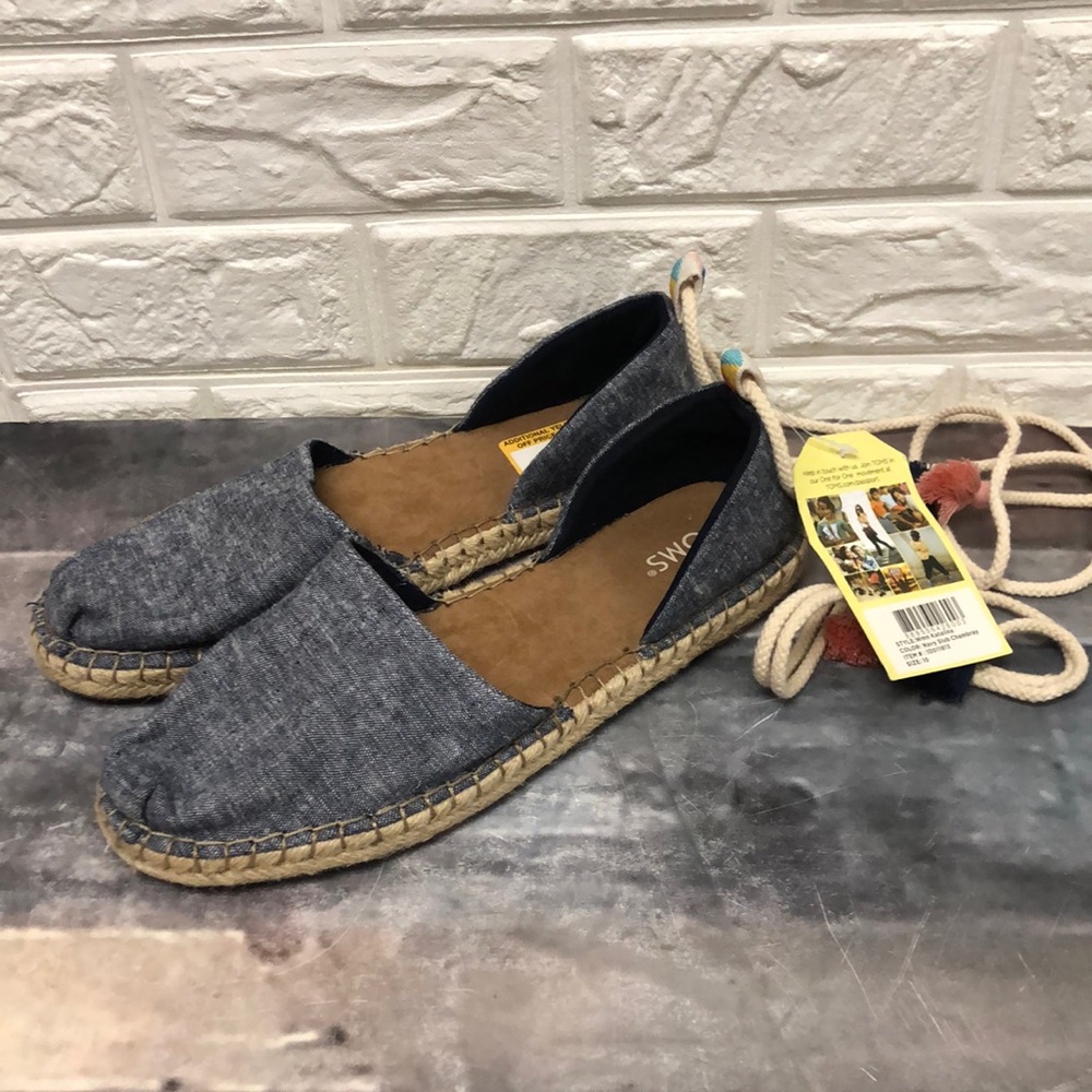 TOMS Katalina Espadrille Slip On Flats Casual - denim Blue w/tassels NWT sz 10